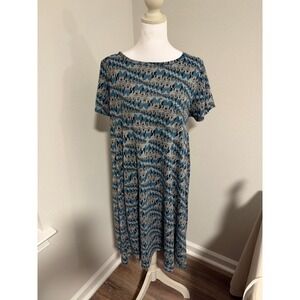 LuLaRoe Disney Carly Dress Womens Medium Gray Blue Minnie Mouse Pocket Swing
